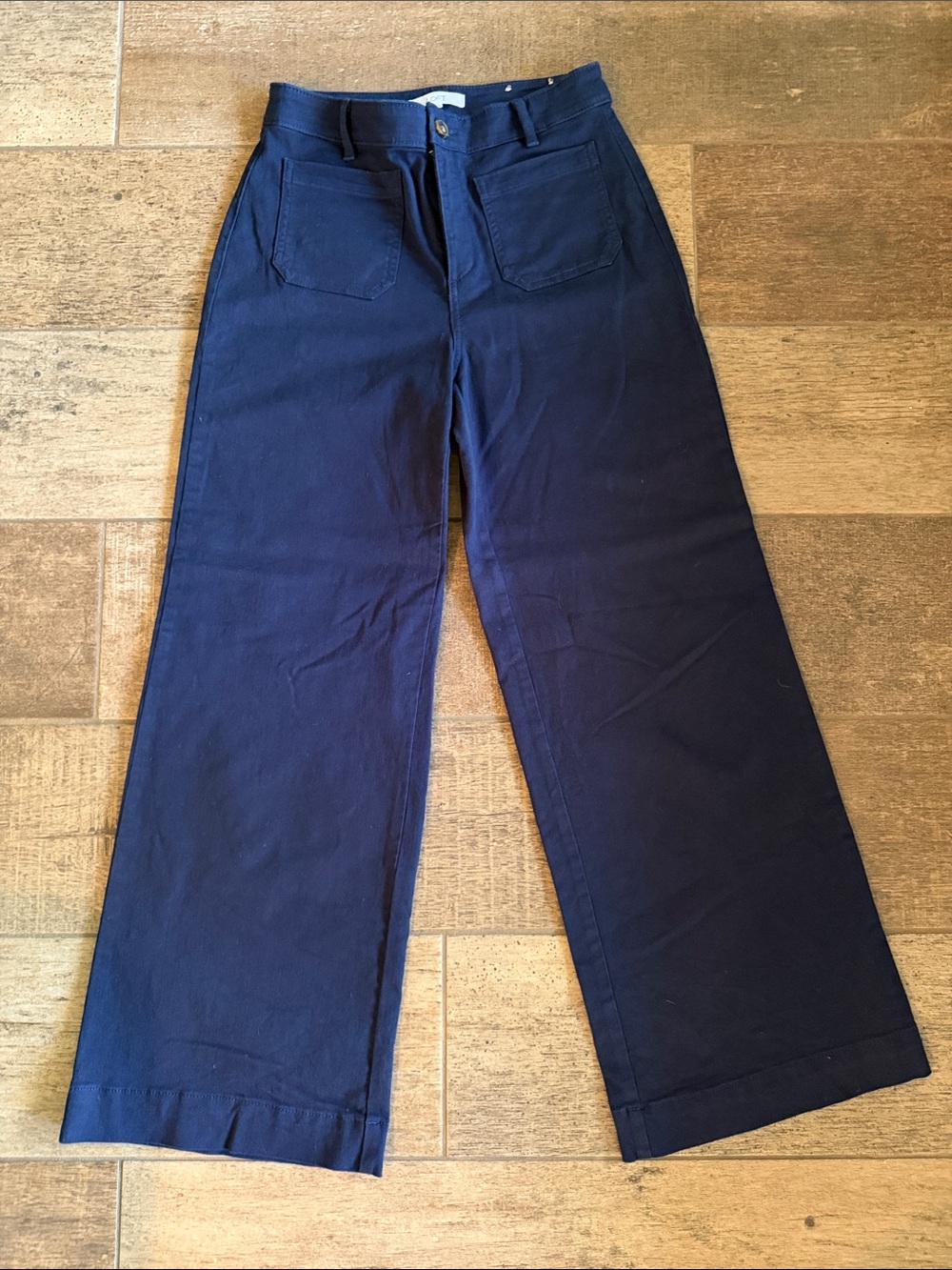 LOFT Navy Wide-Leg Curvy High-Rise Jeans with Front Patch Pockets